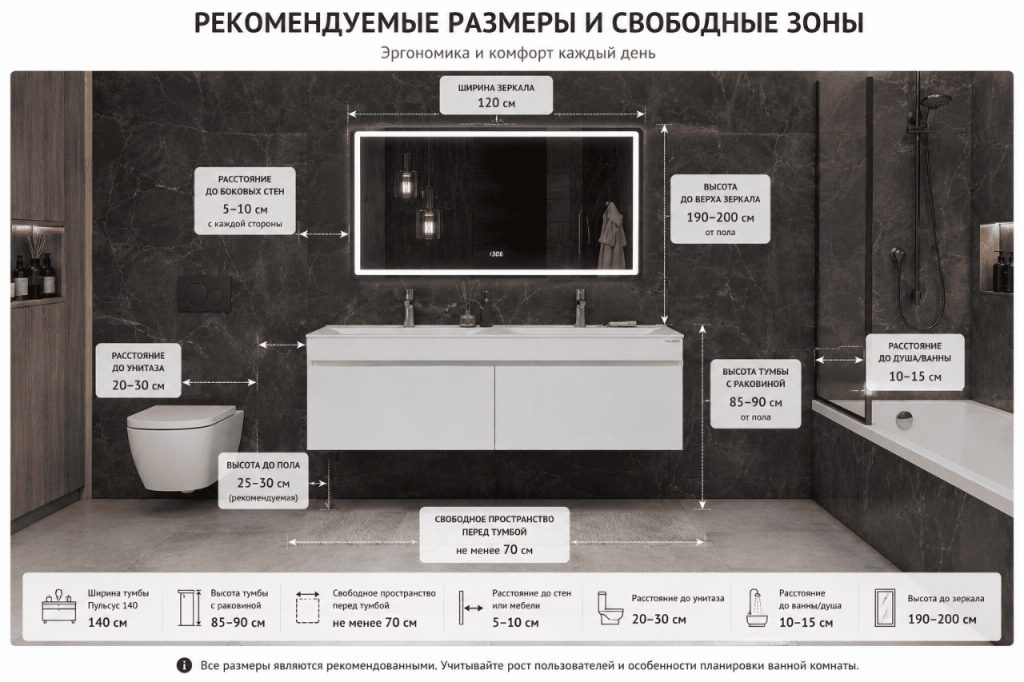 рекомендуемые размеры тумбы для ванной