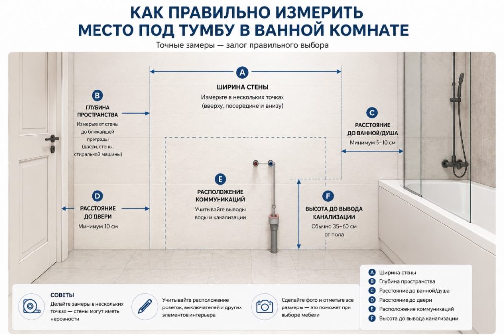 как измерить место под тумбу в ванную