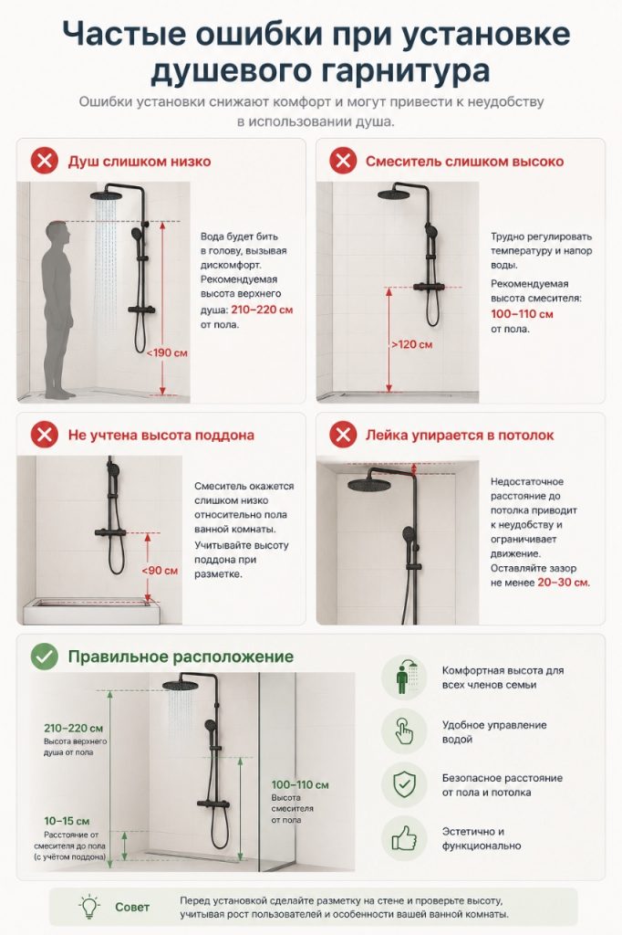 ошибки установки душевой системы